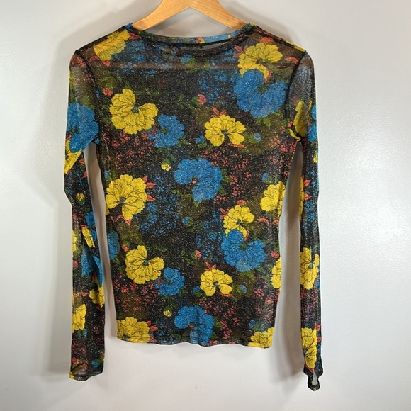 Zara Women Collection Mesh Flower Long Sleeve Sparkly Mesh Top Size Medium - Picture 4 of 8